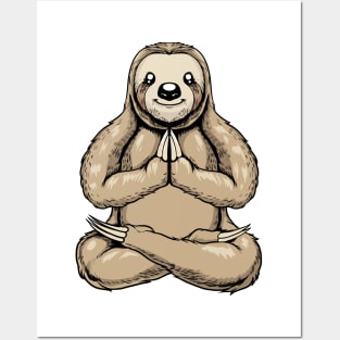 Cartoon sloth meditates with yoga Posters and Art